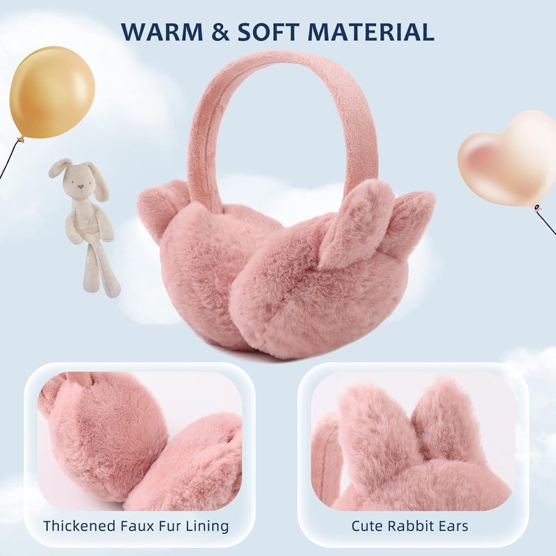 Peecabe Winter Kids Earmuffs Warm Girl Ear Muffs For Toddler Kid Children Earmuff with Cat Ears Girls Ear Warmer (Skin Pink Bunny) - Image 3